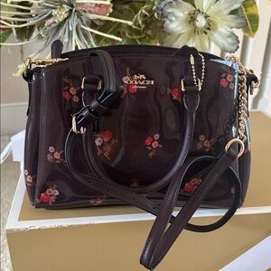 Coach Brown Floral Patent Leather Satchel with Gold Hardware